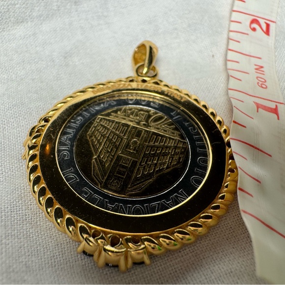 Bellezza 500 Lira Coin Black Spinel Two Sided Gold Tone HSN Pendant Italy - Picture 4 of 4